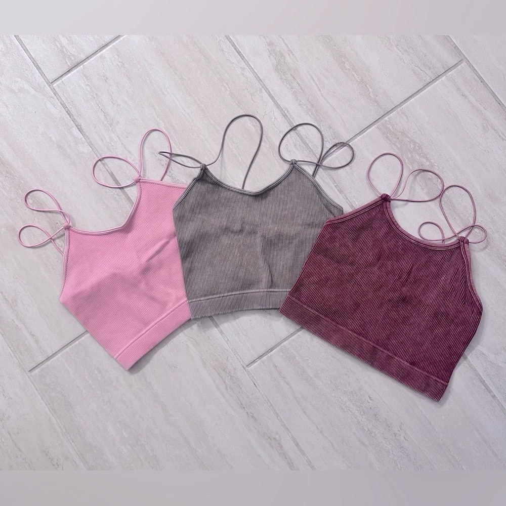 Zenana 3 Ribbed Mineral Wash Crop Tops